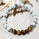 Load image into Gallery viewer, unisex 202 - GEMSTONES & STEEL - Howlite & Tiger'S Eye