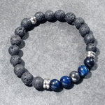 Load image into Gallery viewer, unisex 208 - GEMSTONES & STEEL - Lava + Blue Tiger's Eye