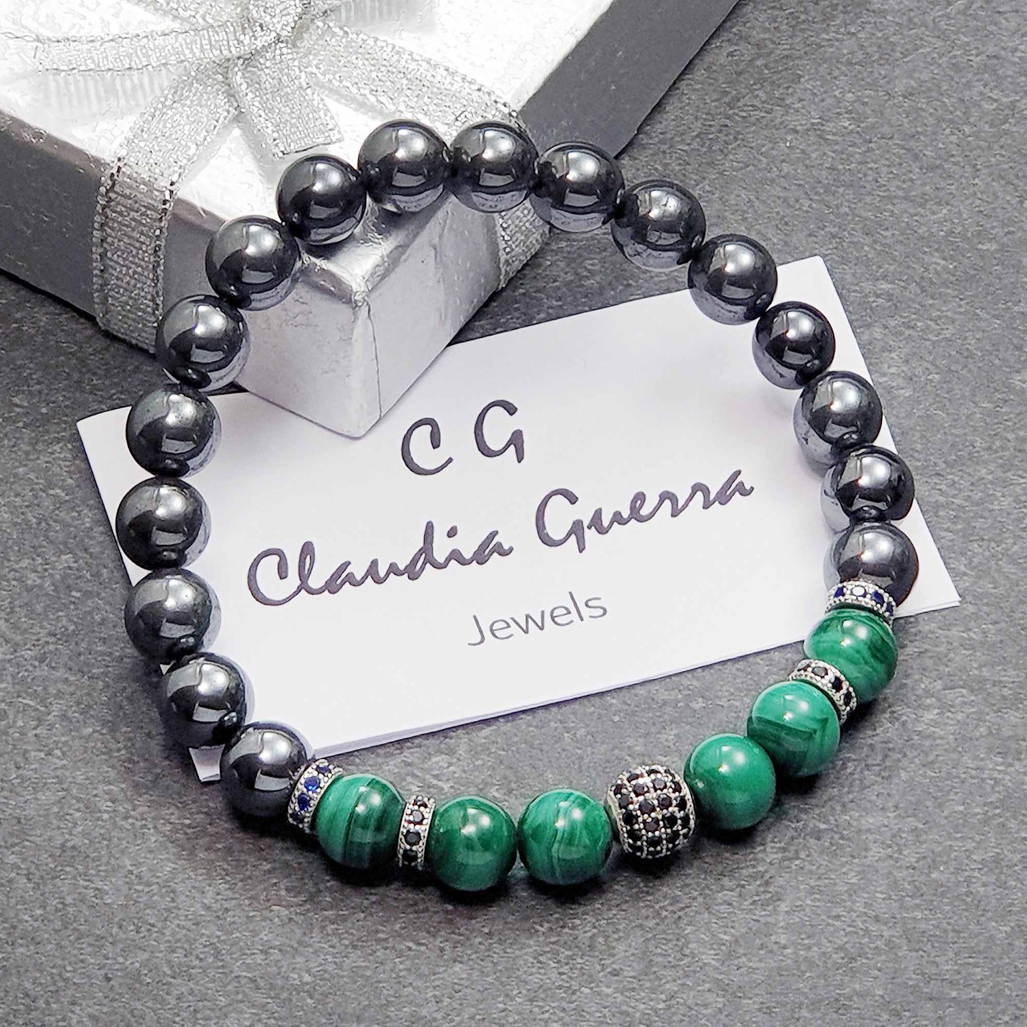 Venezia 003 - SILVER.925 - Gemstones: HEMATITE/MALACHITE