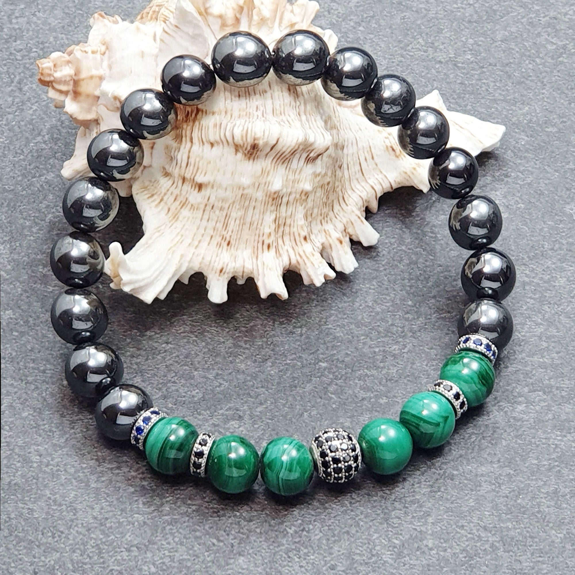 Venezia 003 - SILVER.925 - Gemstones: HEMATITE/MALACHITE