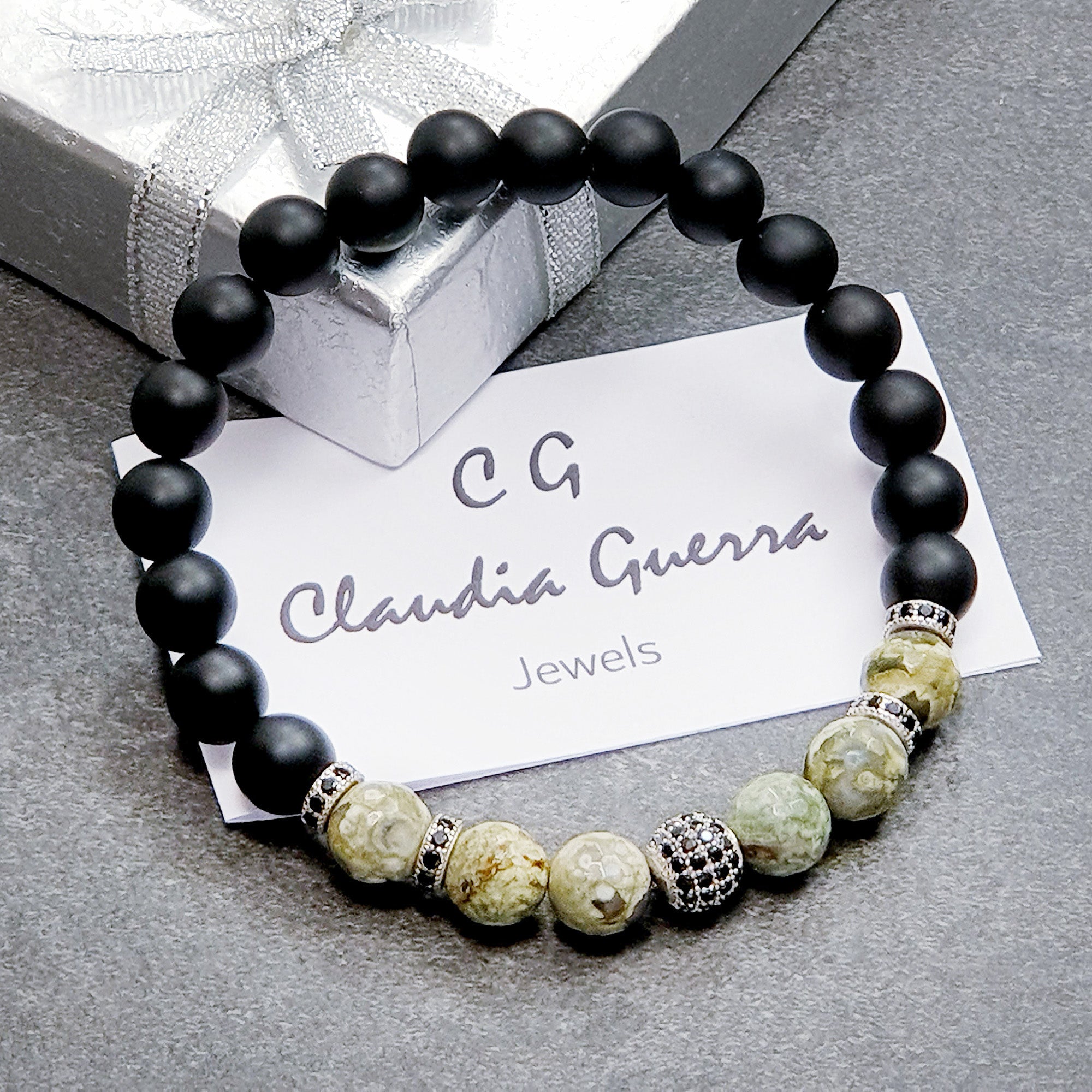 Bari 012 - SILVER.925 - Gemstones: ONYX/GREEN JASPER