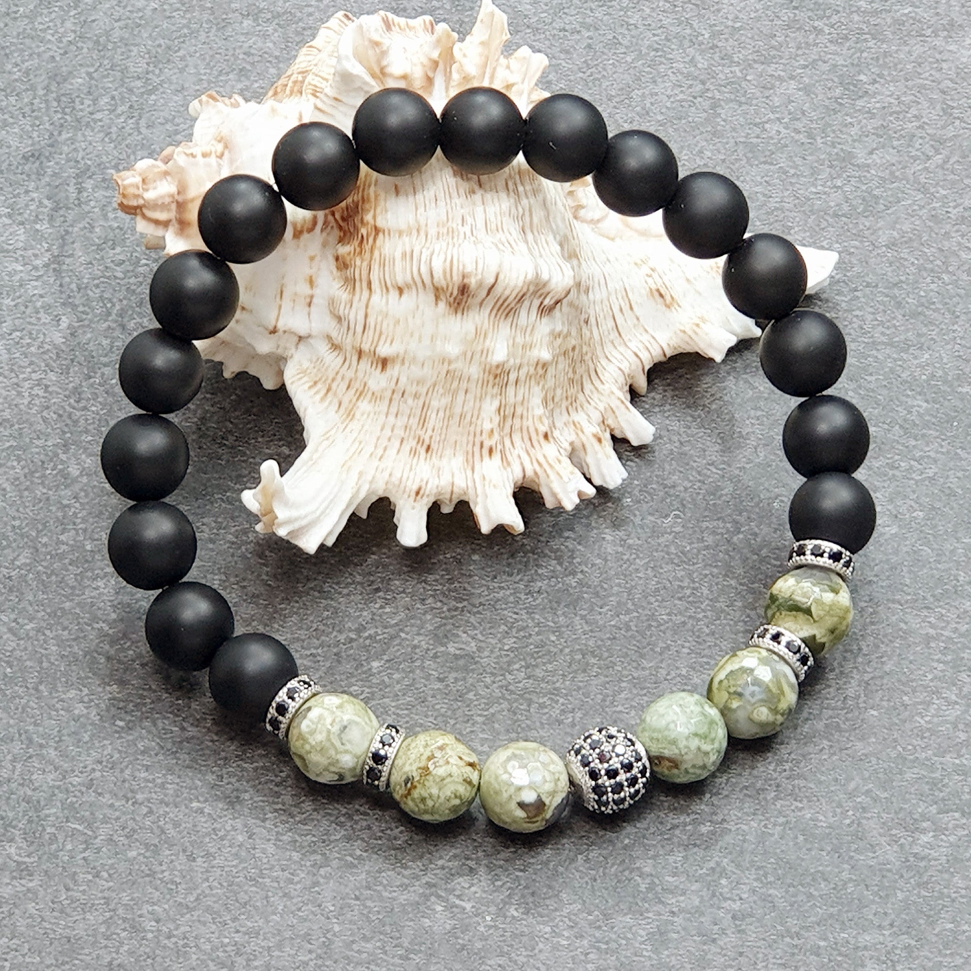 Bari 012 - SILVER.925 - Gemstones: ONYX/GREEN JASPER