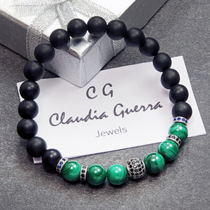 Bari 013 - SILVER.925 - Gemstones: ONYX/MALACHITE