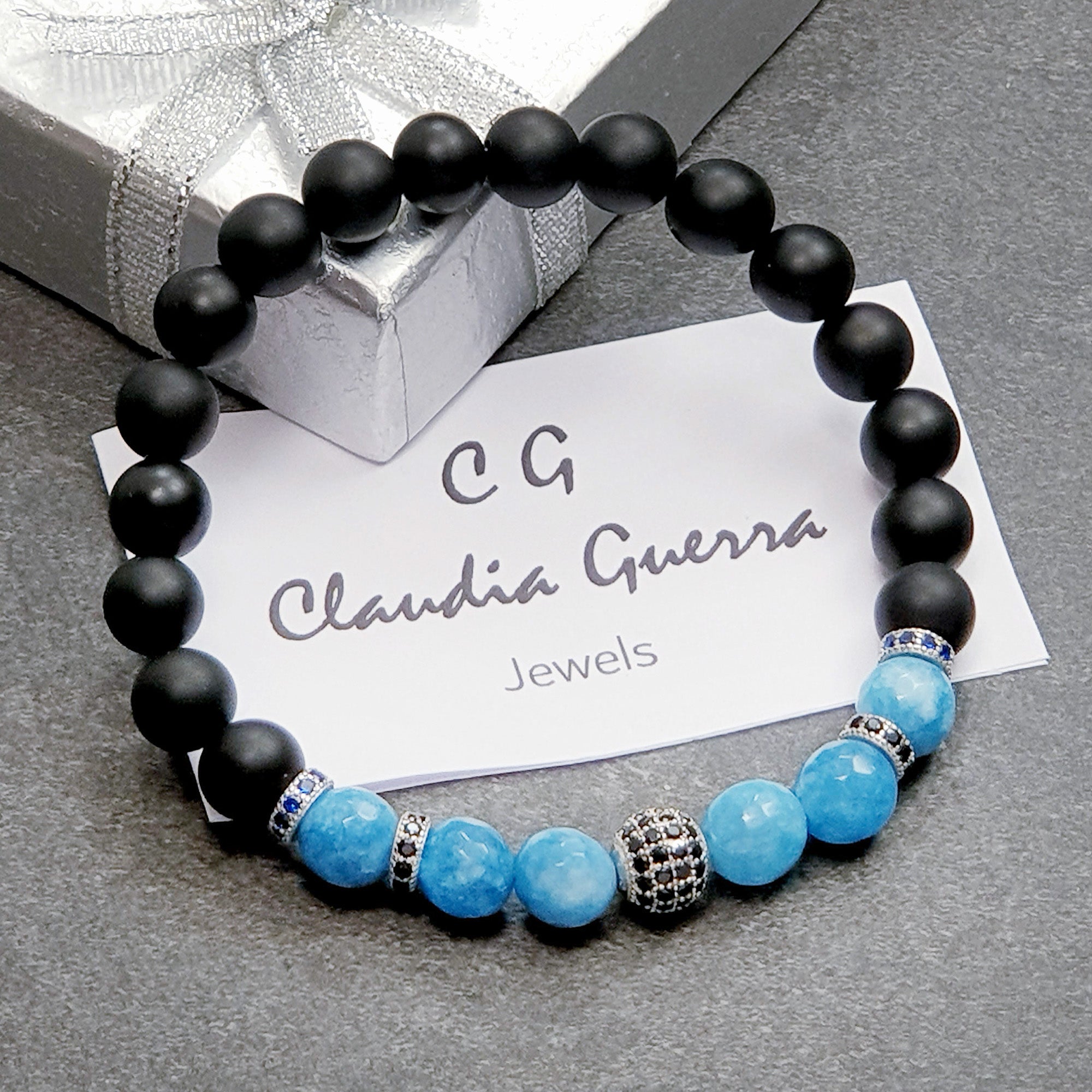 Bari 011 - SILVER.925 - Gemstones: ONYX/ANGELITE