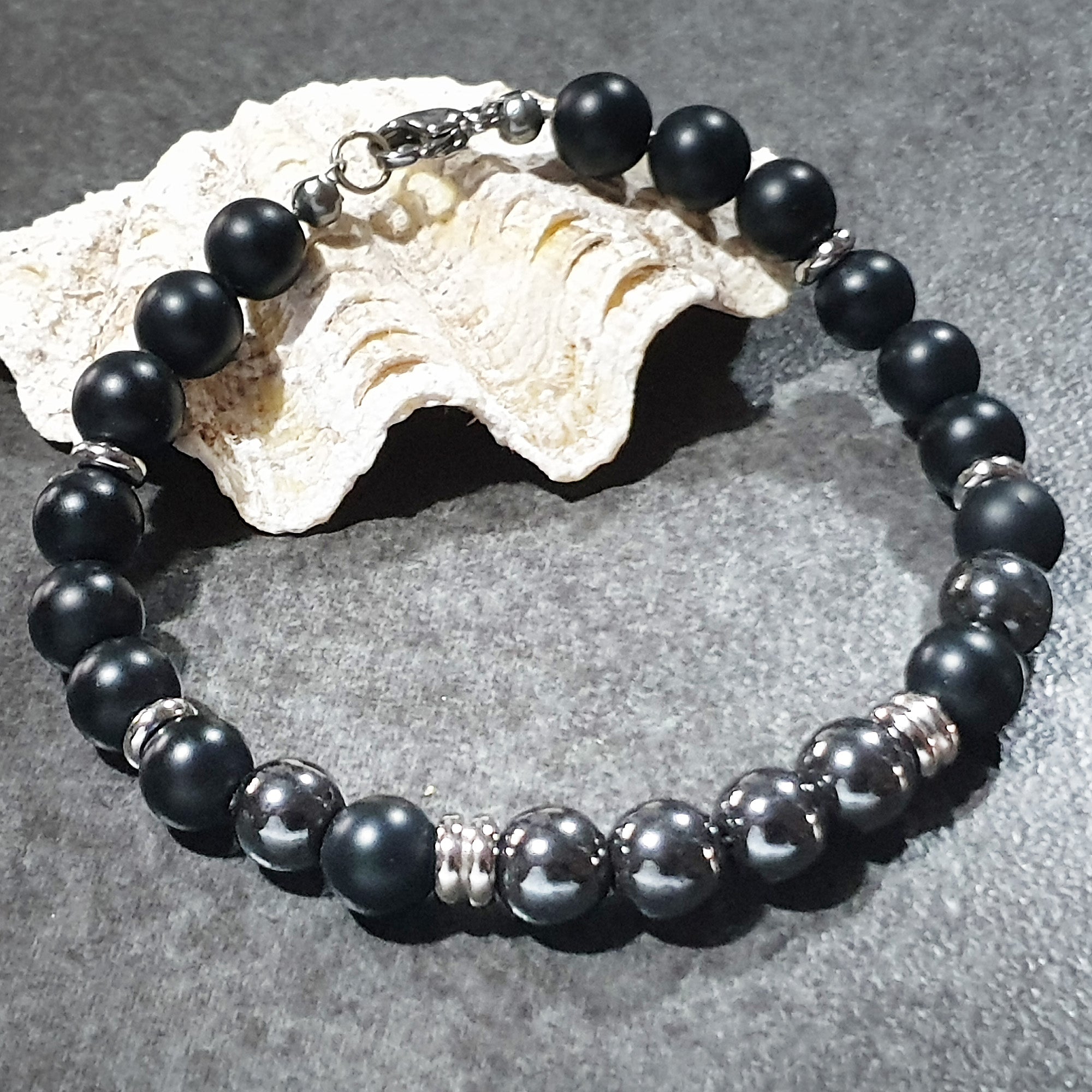 unisex 103 - GEMSTONES & STEEL - Onyx/Hematite