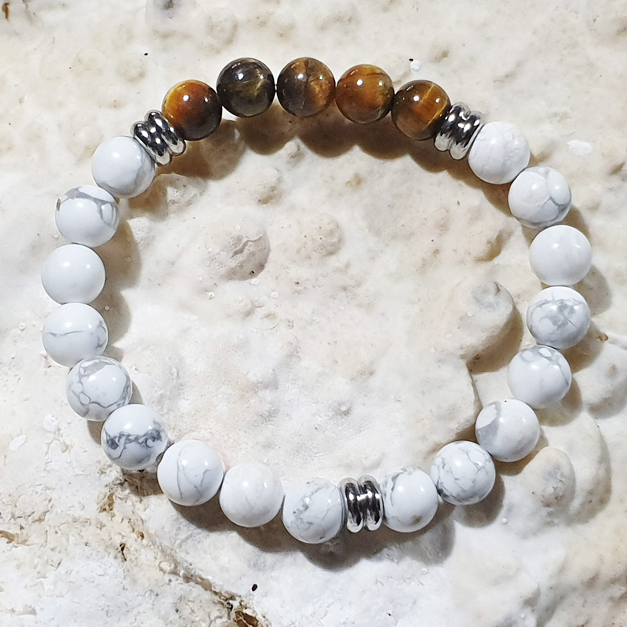 unisex 202 - GEMSTONES & STEEL - Howlite & Tiger'S Eye