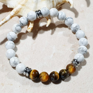 unisex 202 - GEMSTONES & STEEL - Howlite & Tiger'S Eye