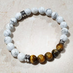 Load image into Gallery viewer, unisex 202 - GEMSTONES &amp; STEEL - Howlite &amp; Tiger&#39;S Eye
