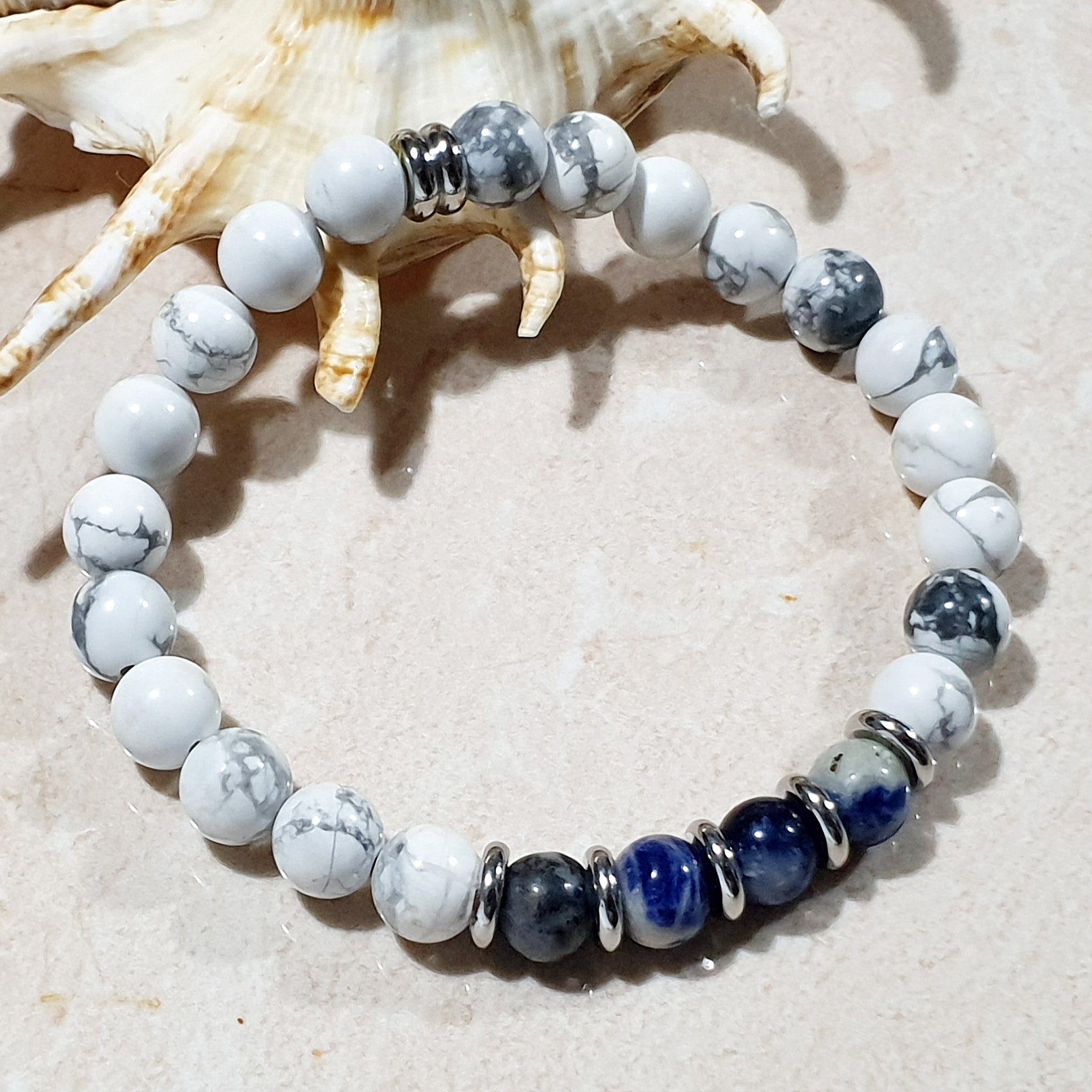 unisex 203 - GEMSTONES & STEEL - Howlite + Sodalite