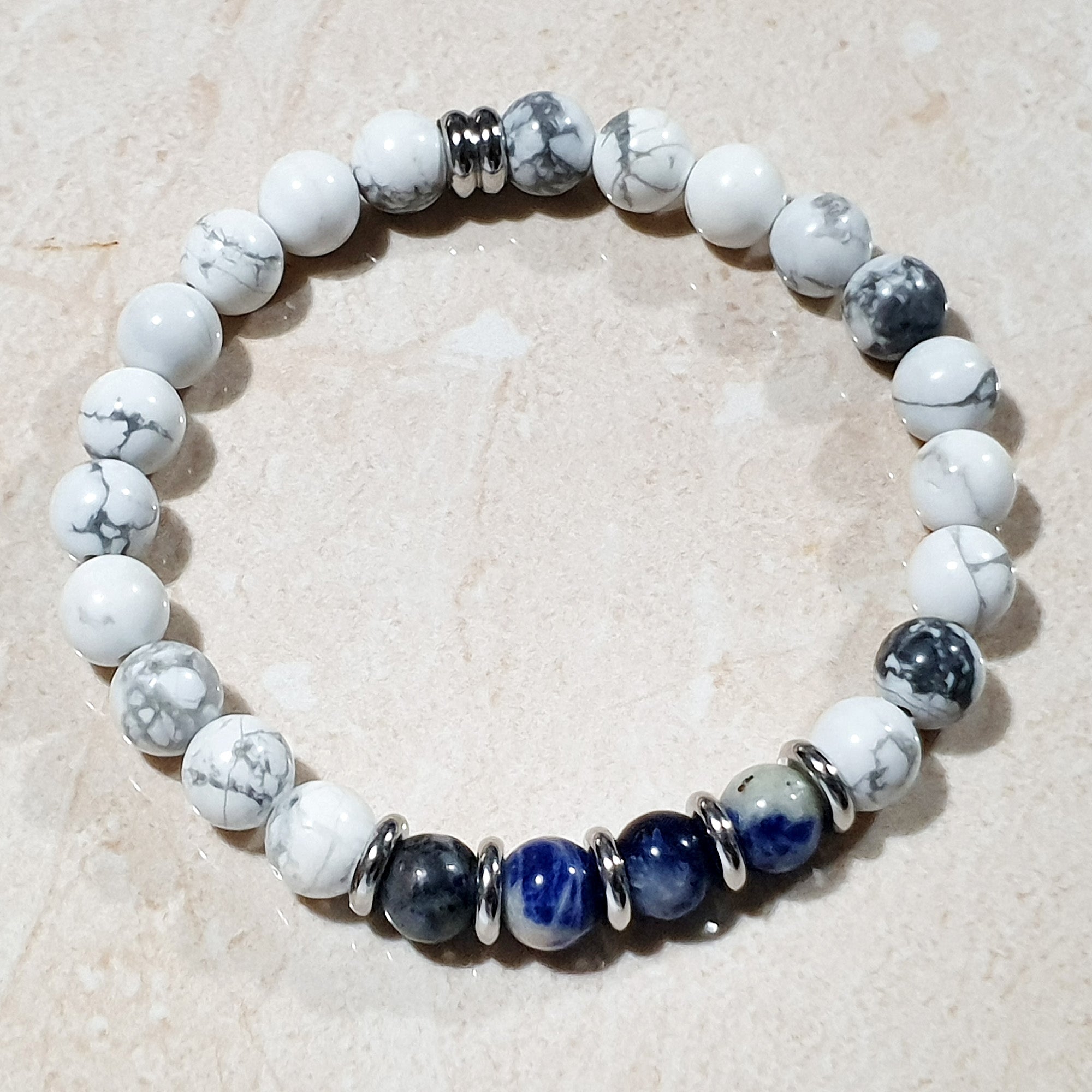 unisex 203 - GEMSTONES & STEEL - Howlite + Sodalite