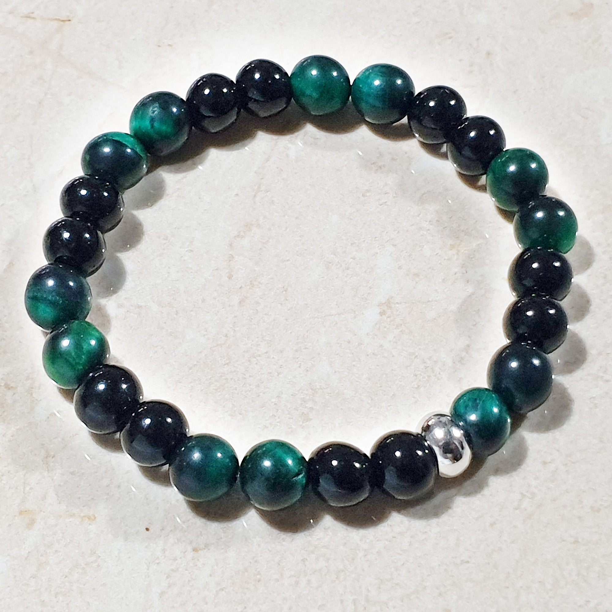 unisex 207 - GEMSTONES & STEEL  - Onyx + Green Tiger Eye