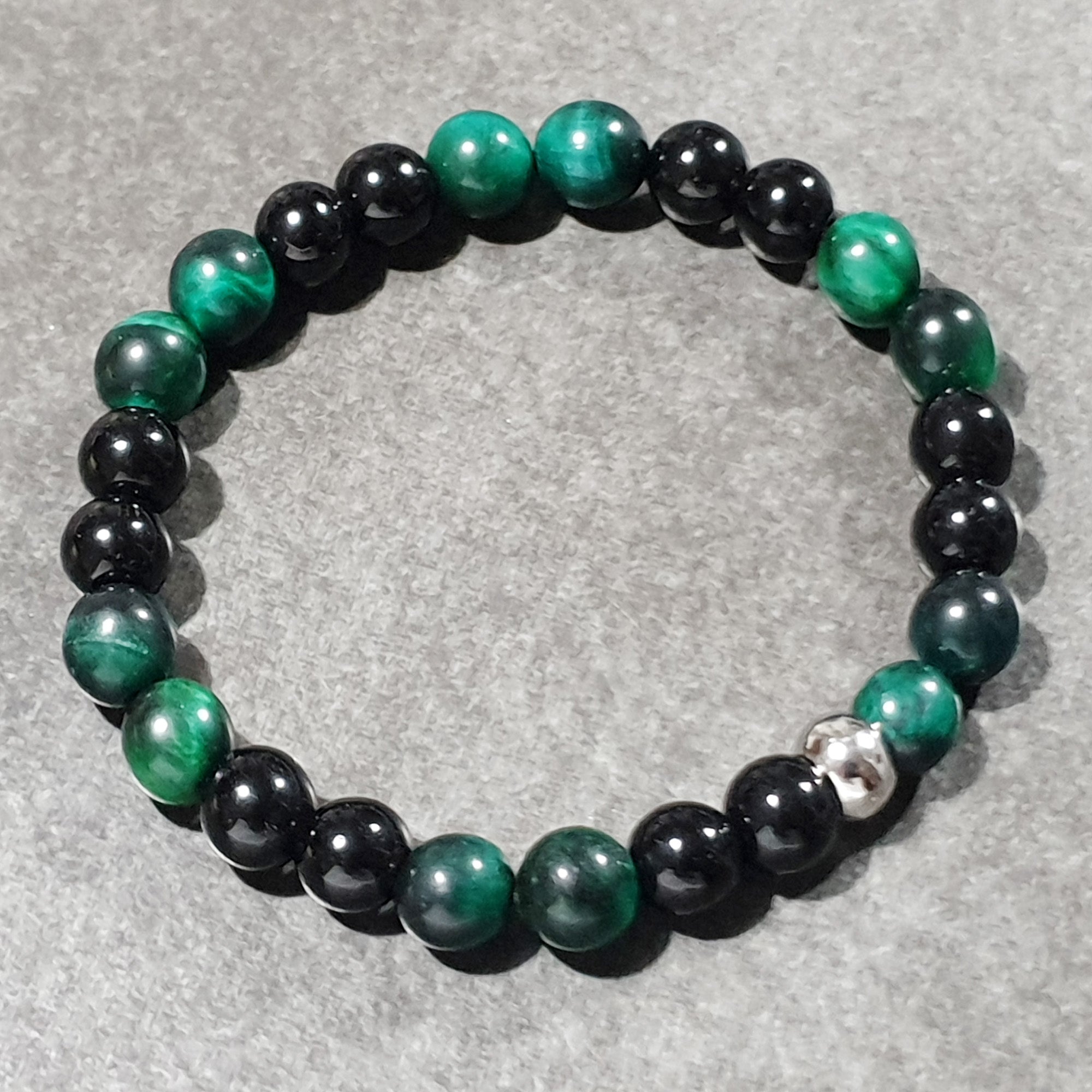 unisex 207 - GEMSTONES & STEEL  - Onyx + Green Tiger Eye