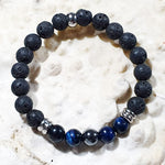 Load image into Gallery viewer, unisex 208 - GEMSTONES &amp; STEEL - Lava + Blue Tiger&#39;s Eye
