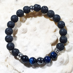 unisex 208 - GEMSTONES & STEEL - Lava + Blue Tiger's Eye