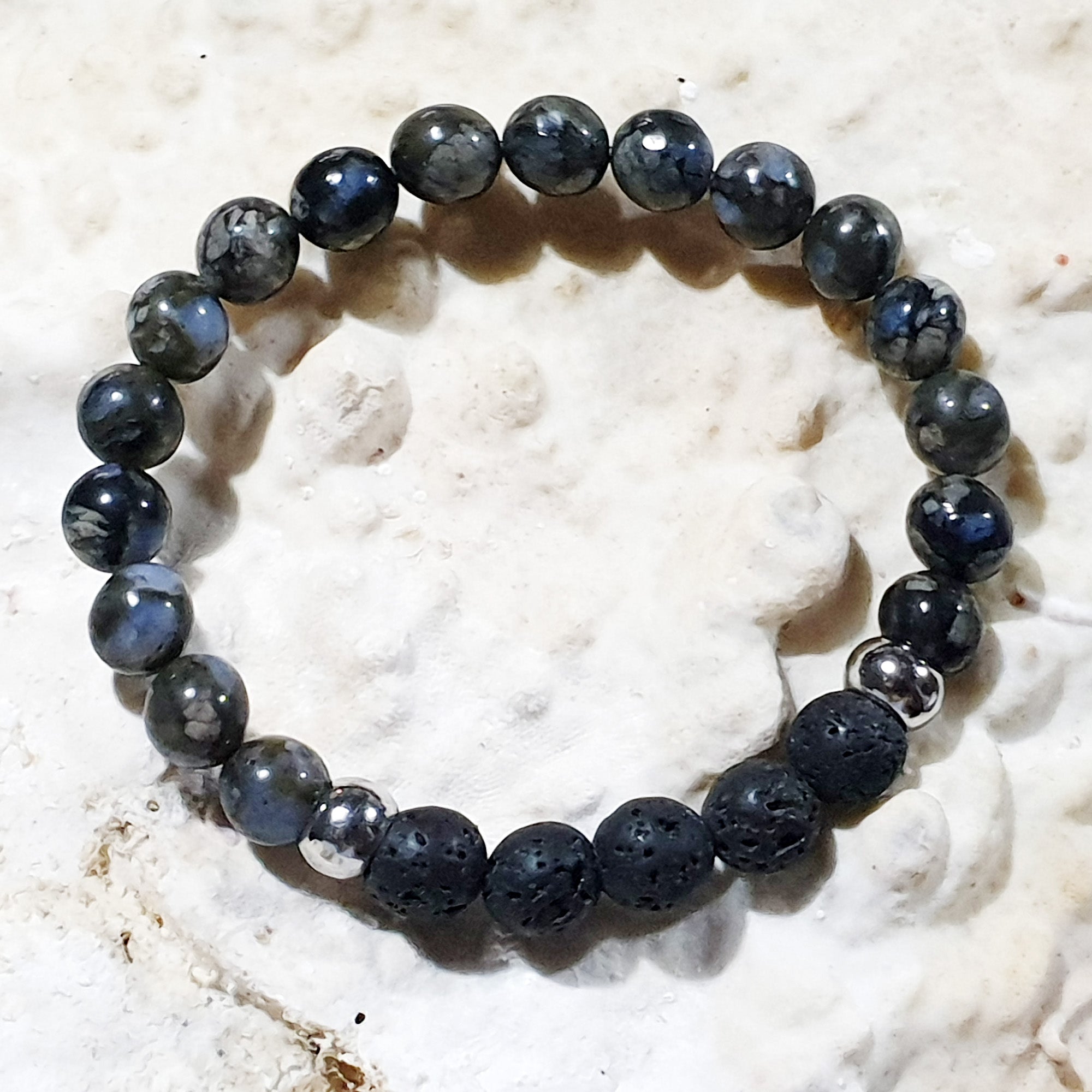 unisex 210 - GEMSTONES & STEEL - Black Lava + Sodalite