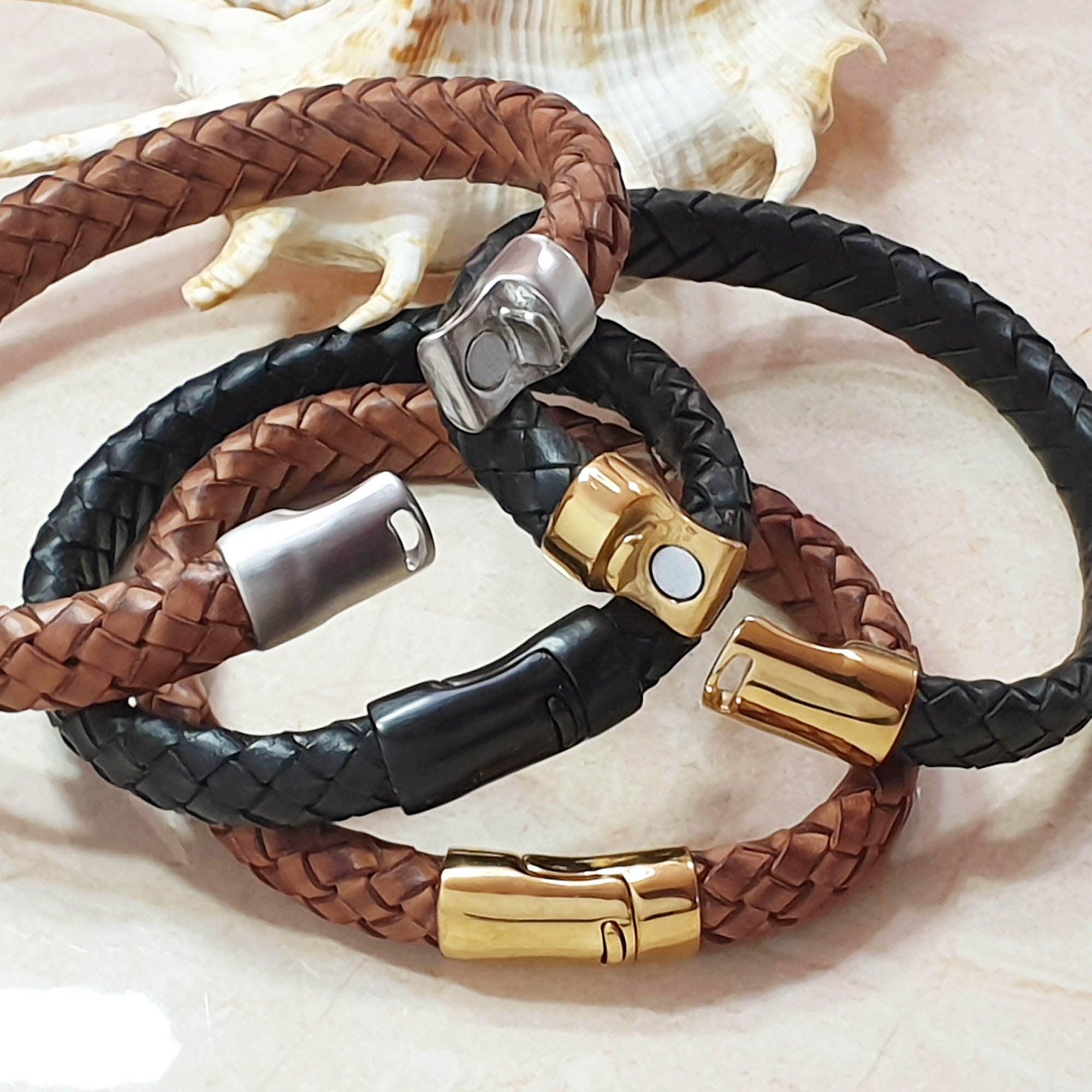 Men Bracelet - TRECCIA 421 - NATURAL LEATHER