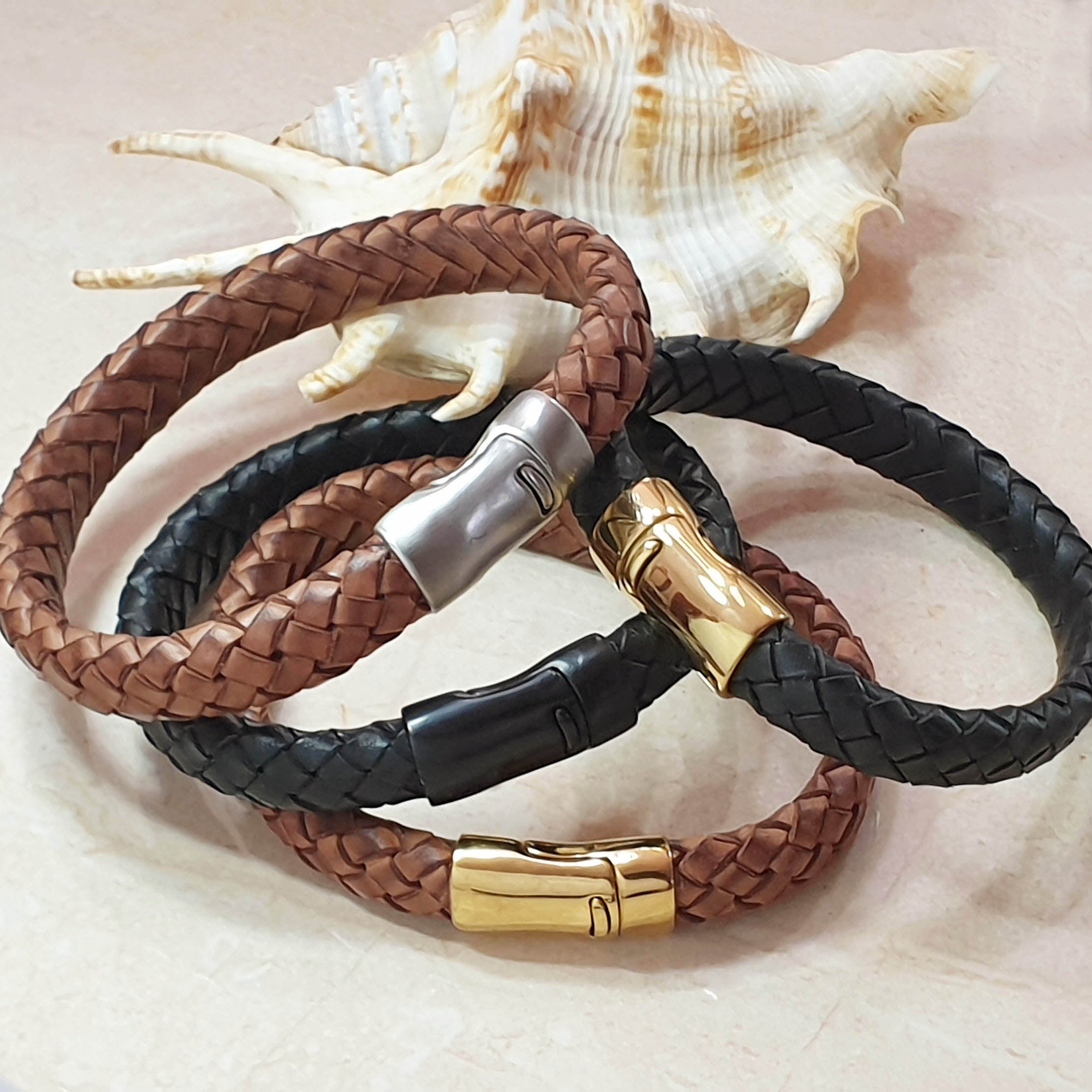 Men Bracelet - TRECCIA 421 - NATURAL LEATHER